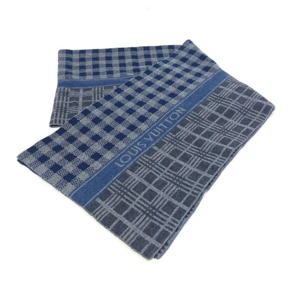 LOUIS VUITTON M74955 Echarpes tartan check Scarf wool gray/Navy - Picture 1 of 8